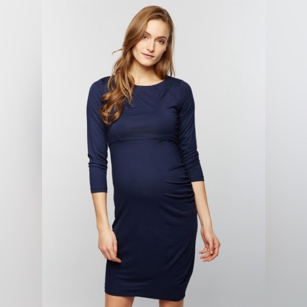 A Pea In the pod Blue Keyhole Maternity Dress - small